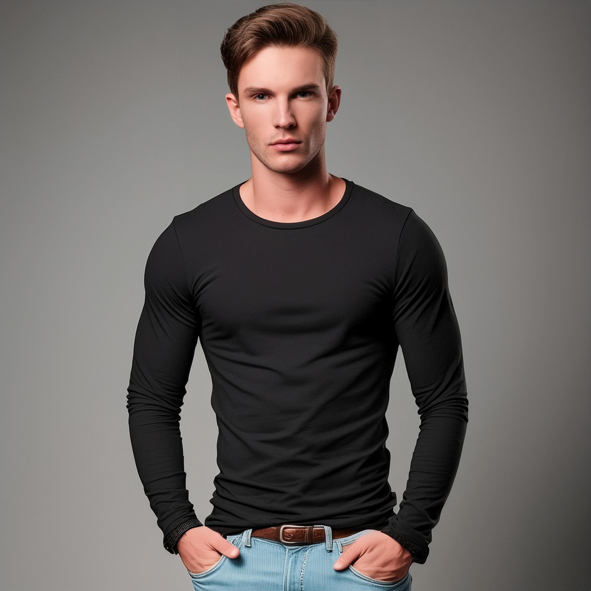 Erkek %100 Pamuklu T-Shirt (0 yaka) uzun kollu / E02