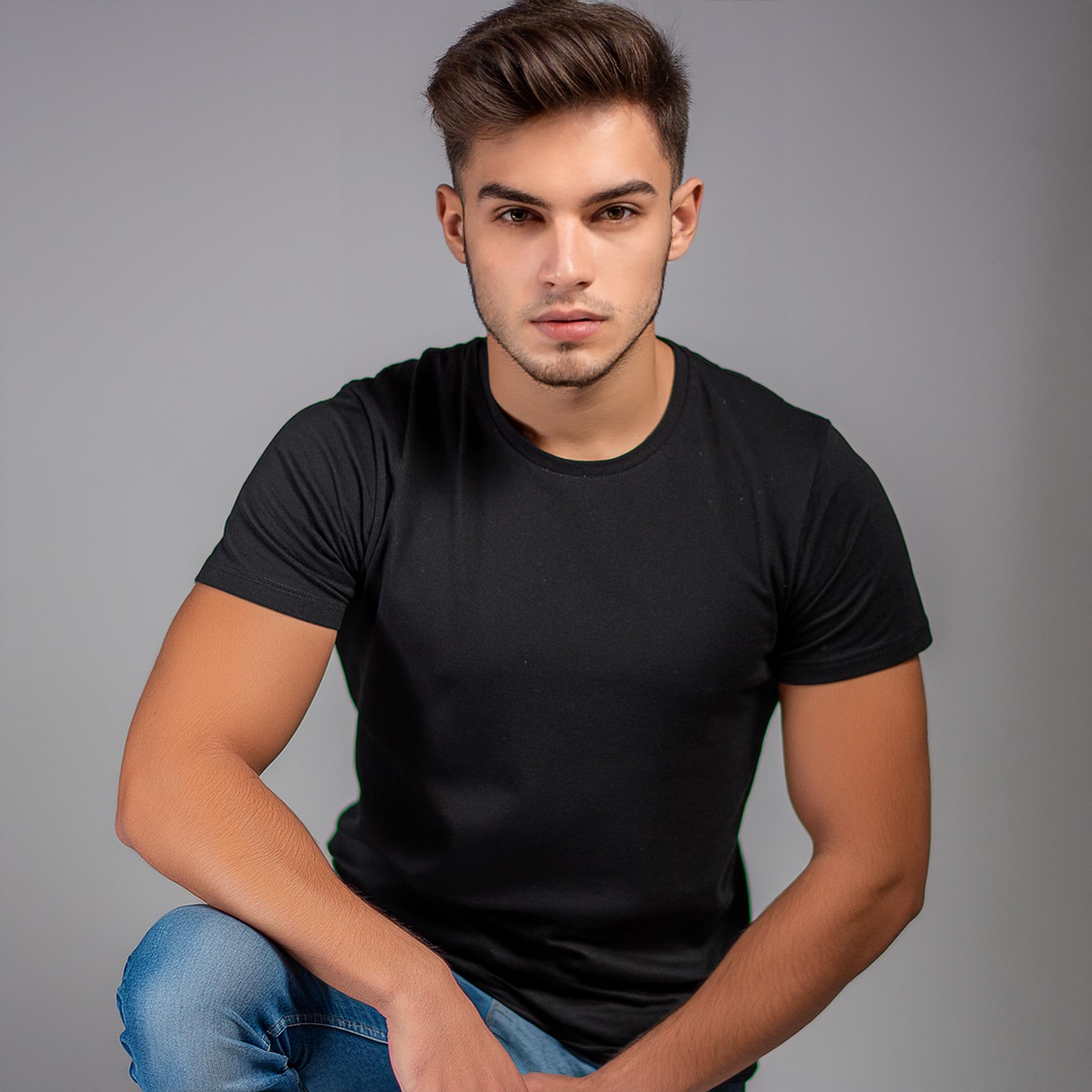 Erkek %100 Pamuklu T-Shirt (0 yaka) kısa kollu / E01