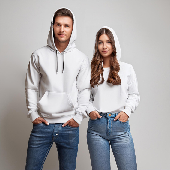 Toptan Beyaz Kapşonlu Önü Düz Sweatshirt Baskı