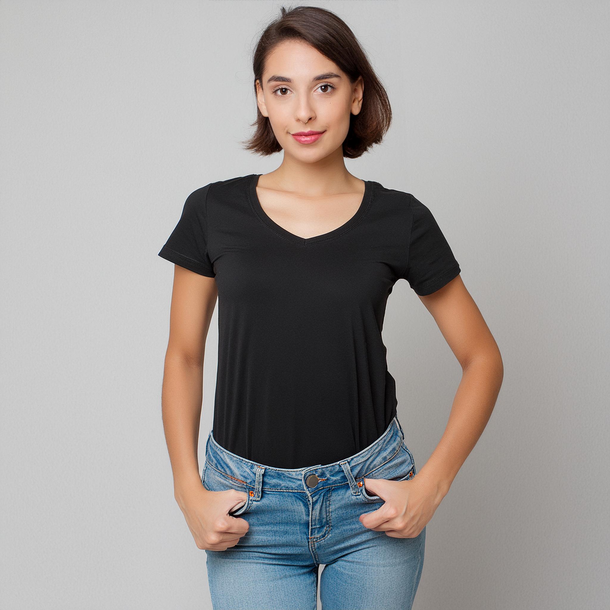 KADIN %100 Pamuklu T-Shirt (v yaka) kısa kollu / K03
