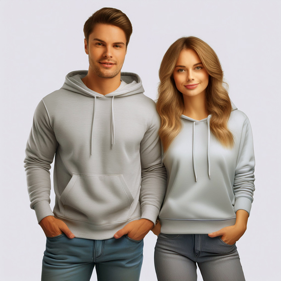 Toptan Gri Kapşonlu Önü Düz Sweatshirt Baskı