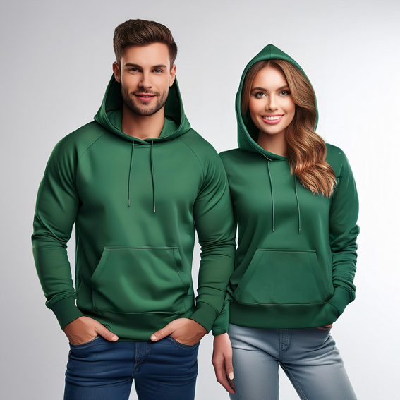 Toptan Koyu Yeşil Kapşonlu Önü Düz Sweatshirt Baskı