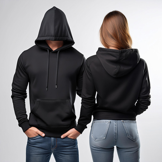 Toptan Siyah Kapşonlu Önü Düz Sweatshirt Baskı