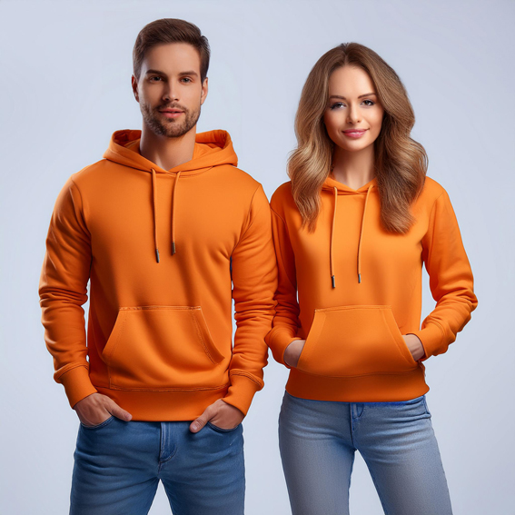 Toptan Turuncu Kapşonlu Önü Düz Sweatshirt Baskı